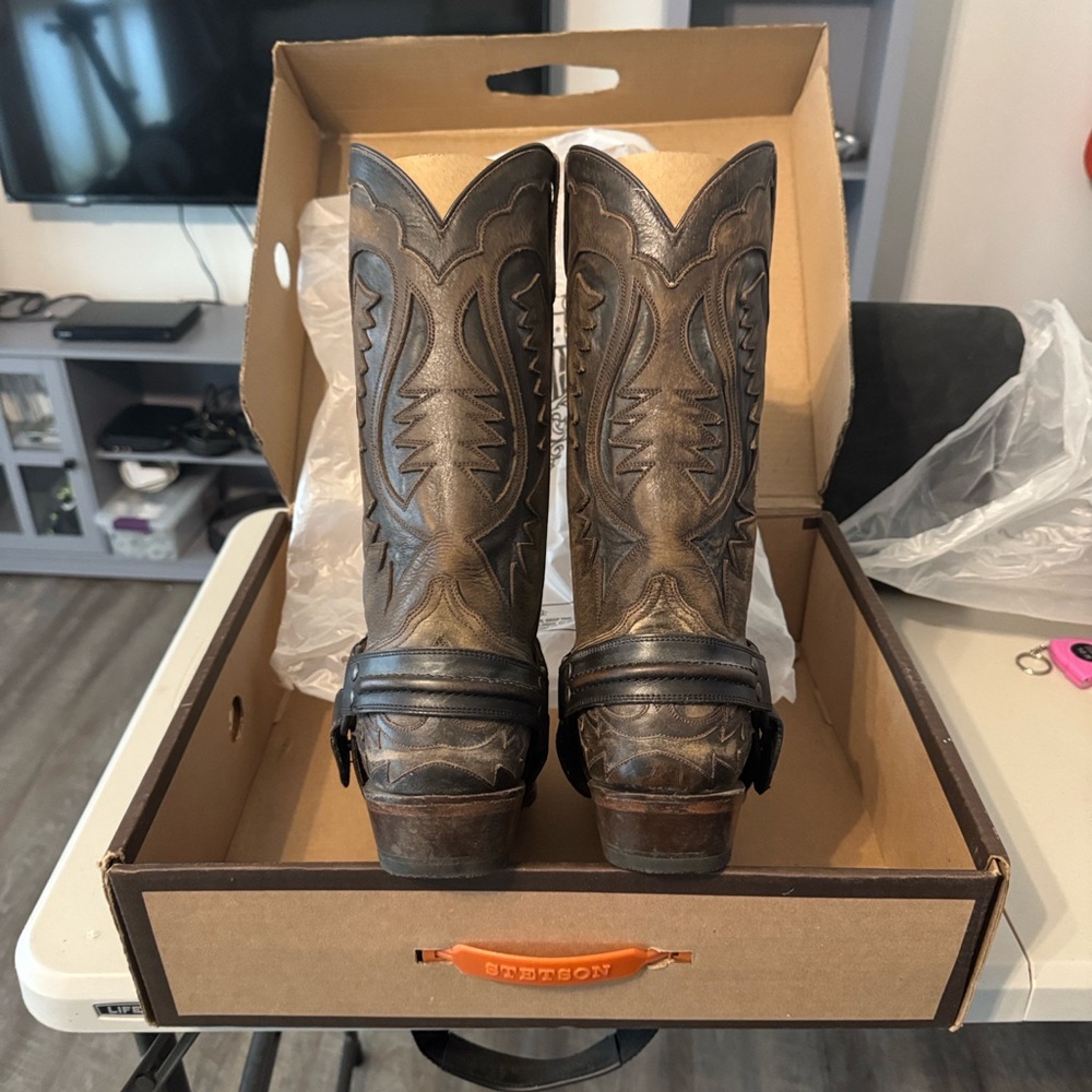 Men’s Stetson Outlaw Harness Square Toe Cowboy Boot SZ 11.5 D - Picture 3 of 8